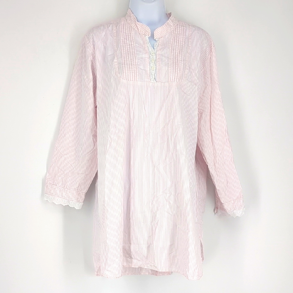 Vintage KayAnna Cottagecore Grannycore Pink White Striped Smocked Nightgown L